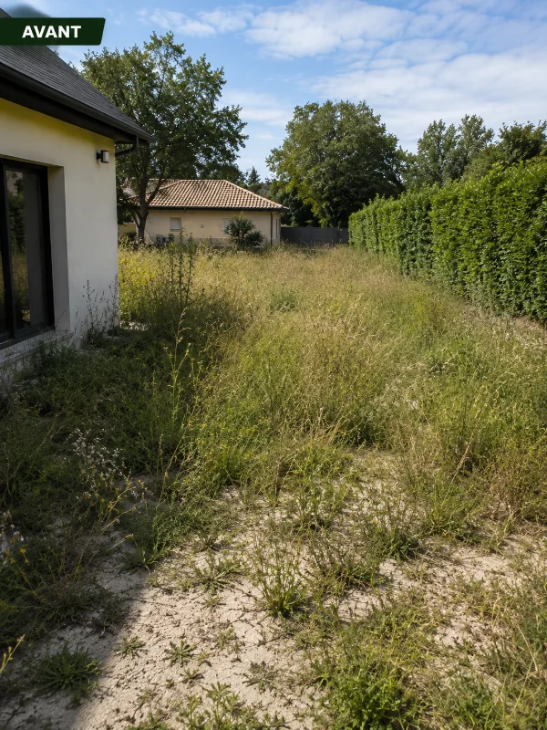 Terrain envahi par la végétation avant aménagement
