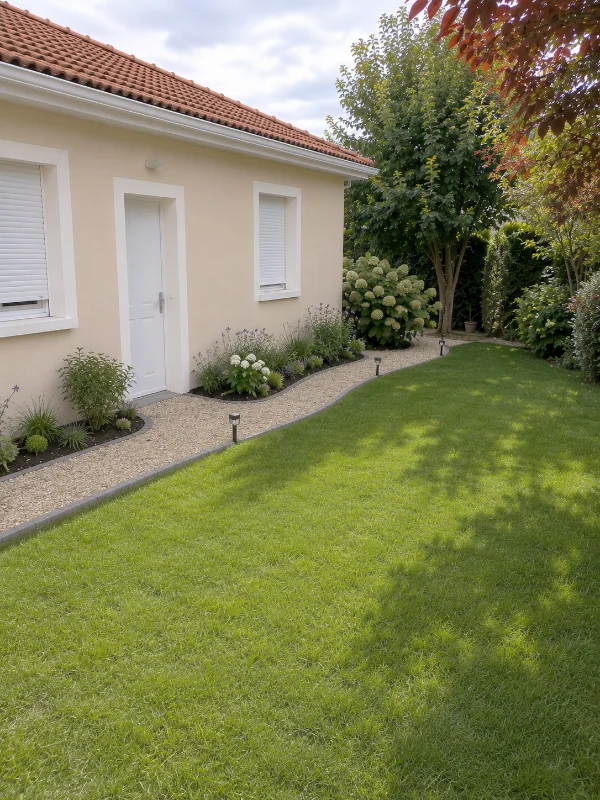 Pelouse et massifs après rénovation